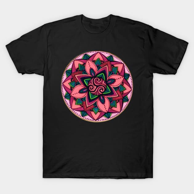 Pink Mandala Triskelion T-Shirt by Heartsake